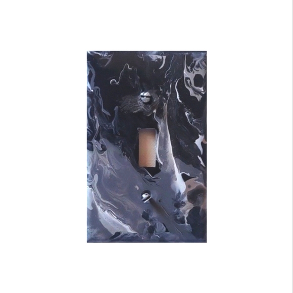 Hand Crafted Other - Hand Crafted Gray Black and White Abstract Design Single Light Switch Plate